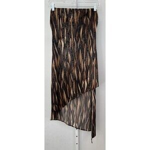 Cache Women’s M Strapless Asymmetrical Dress Brown Black Abstract Y2K Made USA